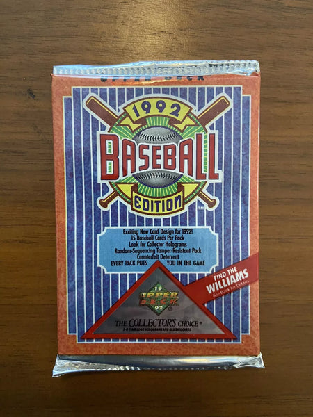 (1) One Pack - New Sealed 1992 Upper Deck MLB Baseball Trading Card Pack - 15 Cards