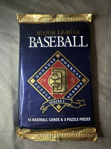 (1) One Pack - New Sealed 1992 DONRUSS Series 1 MLB Baseball Trading Card Pack - 15 Cards & 3 Puzzle Pieces