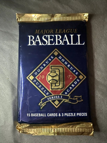 (1) One Pack - New Sealed 1992 DONRUSS Series 1 MLB Baseball Trading Card Pack - 15 Cards & 3 Puzzle Pieces